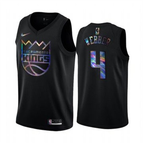 Sacramento Kings #4 Chris Webber Mens Iridescent Holographic Collection Jersey - Black Mens