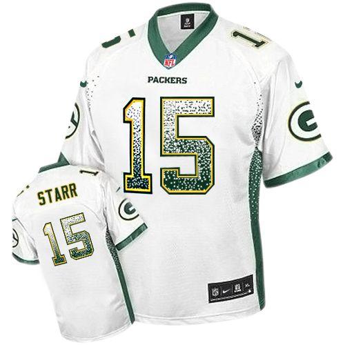 Packers #15 Bart Starr White Men's Stitched Elite Drift Fashion Jersey