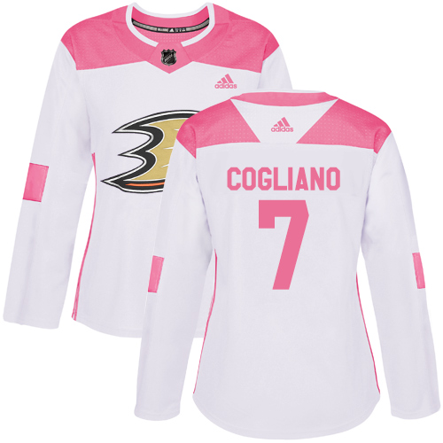 Adidas Anaheim Ducks #7 Andrew Cogliano White/Pink Authentic Fashion Women's Stitched Jersey Womens
