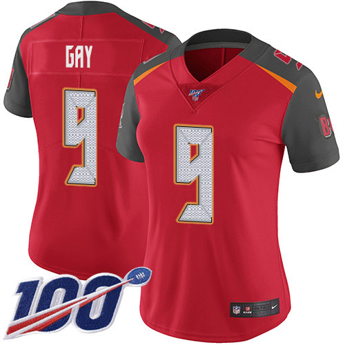 Tampa Bay Buccaneers #9 Matt Gay Red Team Color Women's Stitched 100th Season Vapor Untouchable Limited Jersey Womens