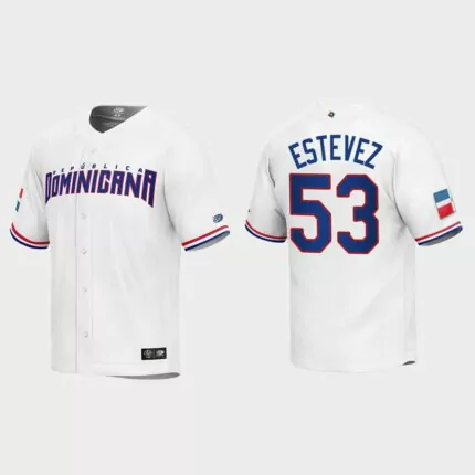 Carlos Estevez Dominican Republic Baseball 2023 World Baseball Classic Replica Jersey – White