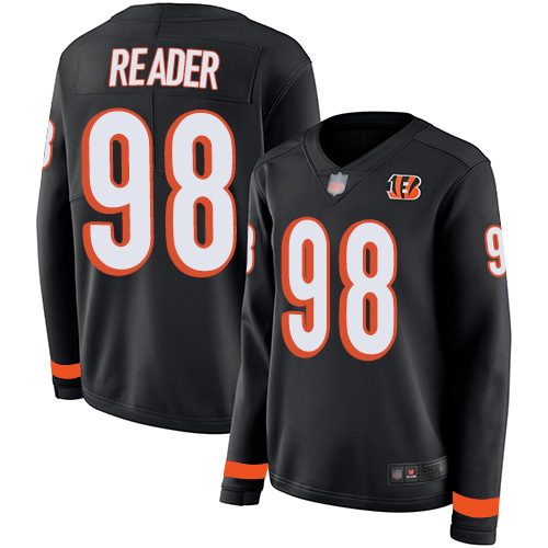 Cincinnati Bengals #98 D.J. Reader Black Team Color Women's Stitched Limited Therma Long Sleeve Jersey Womens