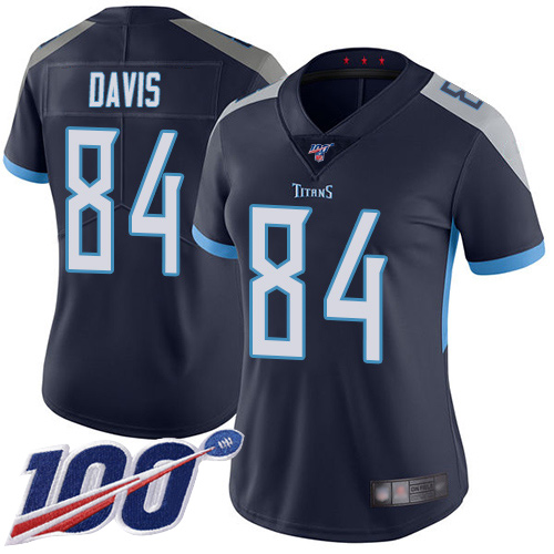 Tennessee Titans #84 Corey Davis Navy Blue Team Color Women's Stitched 100th Season Vapor Limited Jersey Womens
