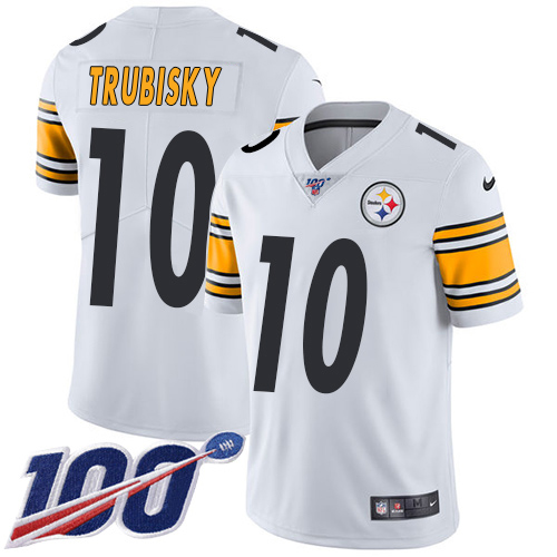 Steelers #10 Mitchell Trubisky White Men's Stitched 100th Season Vapor Limited Jersey