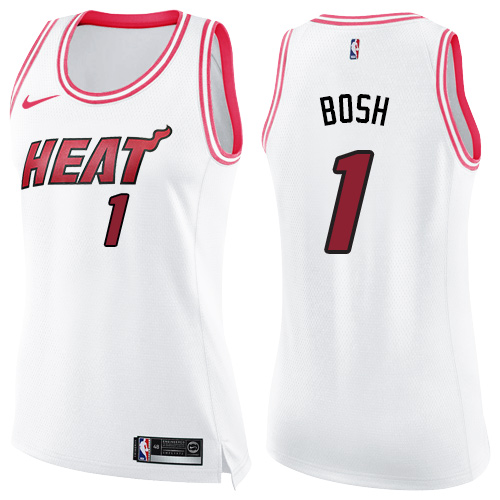 Miami Heat #1 Chris Bosh White/Pink Womens Swingman Fashion Jersey Womens