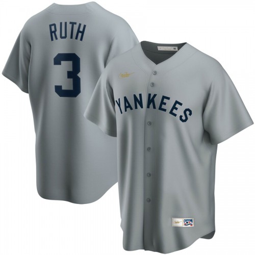 New York New York Yankees #3 Babe Ruth Road Cooperstown Collection Player Jersey Gray Men's