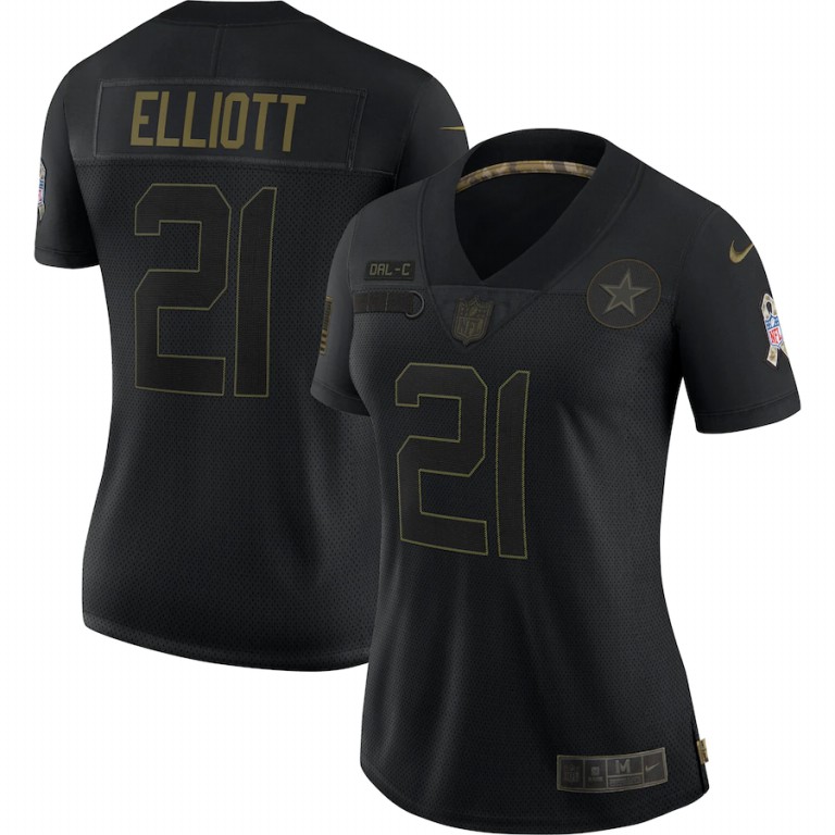 Dallas Cowboys ##21 Ezekiel Elliott Women's 2020 Salute To Service Limited Jersey Black