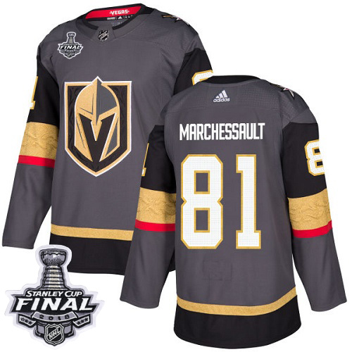 Adidas Golden Vegas Golden Knights #81 Jonathan Marchessault Grey Home Authentic 2018 Stanley Cup Final Stitched Jersey Men's