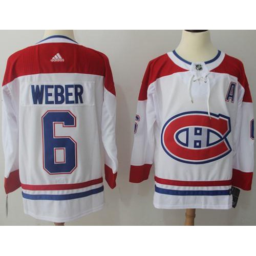 Adidas Montreal Canadiens #6 Shea Weber White Road Authentic Stitched Jersey Men's