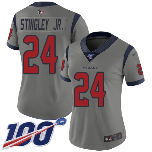 Texans #24 Derek Stingley Jr. Gray Women's Stitched Limited Inverted Legend 100th Season Jersey