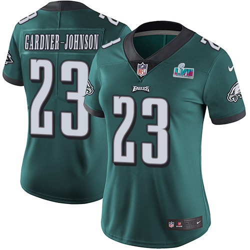 Eagles #23 C.J. Gardner-Johnson Green Team Color Super Bowl LVII Patch Women's Stitched Vapor Untouchable Limited Jersey