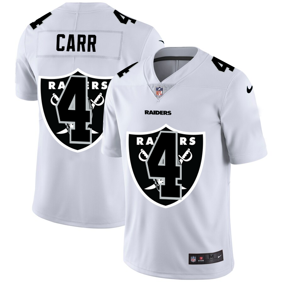 Las Vegas Raiders #4 Derek Carr White Men's Team Logo Dual Overlap Limited Jersey