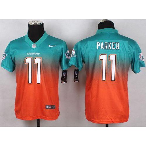 Miami Dolphins #11 DeVante Parker Aqua Green/Orange Youth Stitched Elite Fadeaway Fashion Jersey Youth