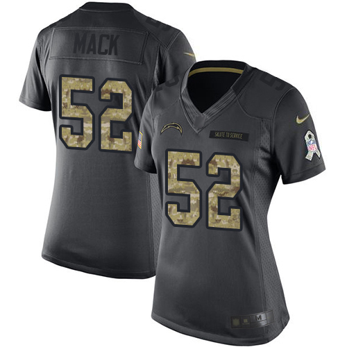 Chargers #52 Khalil Mack Black Women's Stitched Limited 2016 Salute To Service Jersey