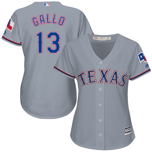 Texas Rangers #13 Joey Gallo Grey Road Women's Stitched Jersey Womens