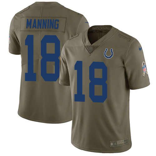 Indianapolis Colts #18 Peyton Manning Olive Men's Stitched Limited 2017 Salute to Service Jersey Men's