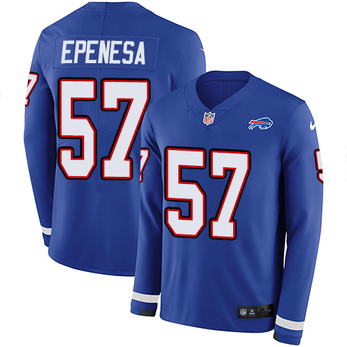 Buffalo Bills #57 A.J. Epenesas Royal Blue Team Color Men's Stitched Limited Therma Long Sleeve Jersey Men's