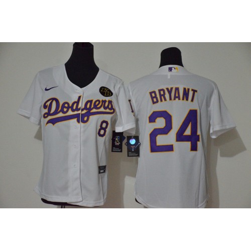 Los Angeles Los Angeles Dodgers #8 #24 Kobe Bryant Youth White Purple No. Cool Base 2020 KB Patch Jersey Youth