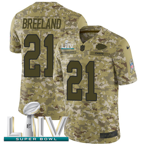Kansas City Chiefs #21 Bashaud Breeland Camo Super Bowl LIV 2020 Men's Stitched Limited 2018 Salute To Service Jersey Men's