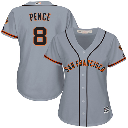 San Francisco Giants #8 Hunter Pence Grey Road Women's Stitched Jersey Womens
