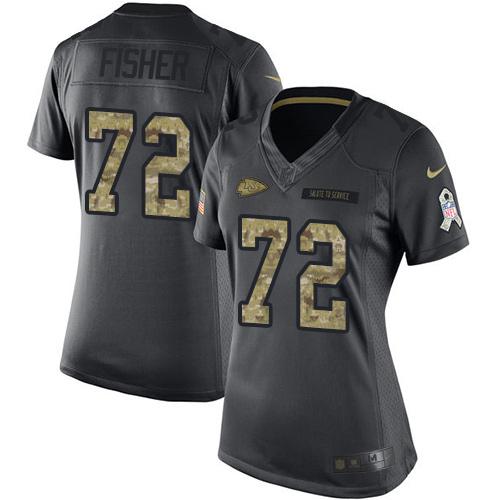 Kansas City Chiefs #72 Eric Fisher Black Women's Stitched Limited 2016 Salute to Service Jersey Womens