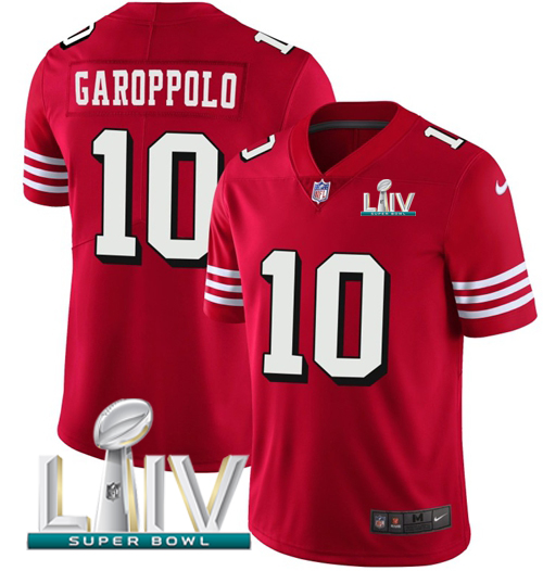 49ers #10 Jimmy Garoppolo Red Super Bowl LIV 2020 Team Color Men's Stitched Vapor Untouchable Limited II Jersey