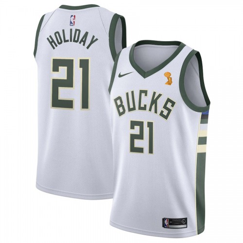 Milwaukee Bucks #21 Jrue Holiday Youth 2021 Finals Champions Swingman Association Edition Jersey White Youth