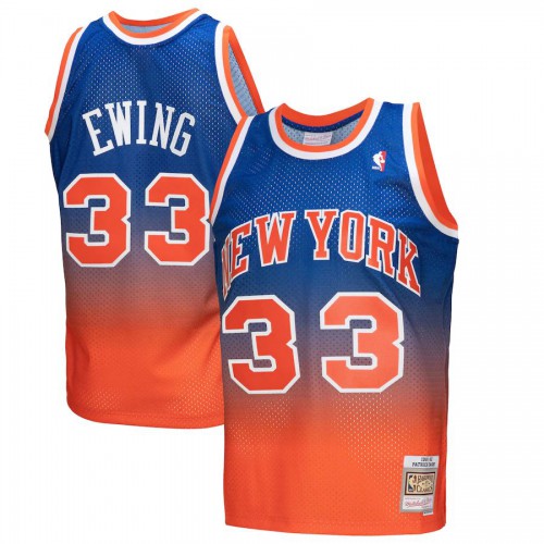 New York New York Knicks #33 Patrick Ewing Mitchell & Ness Mens Orange/Royal 1991/92 Hardwood Classics Fadeaway Swingman Player Jersey Mens