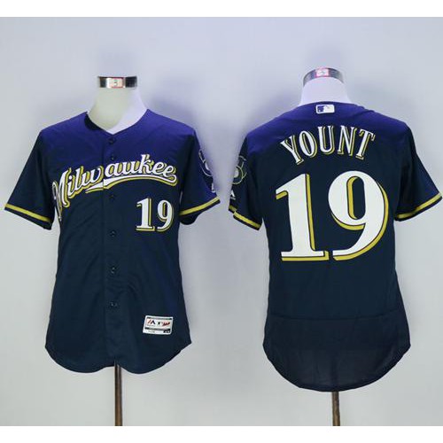 Milwaukee Brewers #19 Robin Yount Navy Blue Flexbase Authentic Collection Stitched Jersey Men's