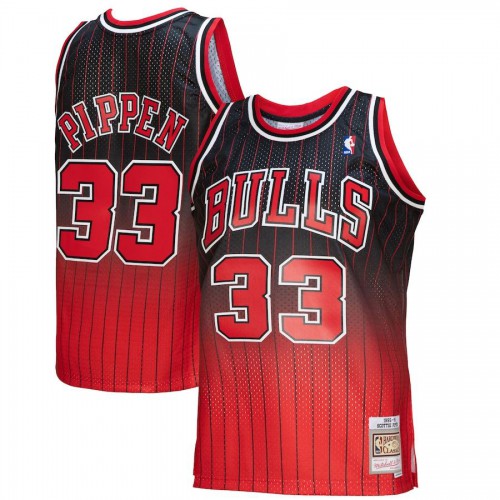 Chicago Chicago Bulls #33 Scottie Pippen Mitchell & Ness Mens Red/Black 1995/96 Hardwood Classics Fadeaway Swingman Player Jersey Mens