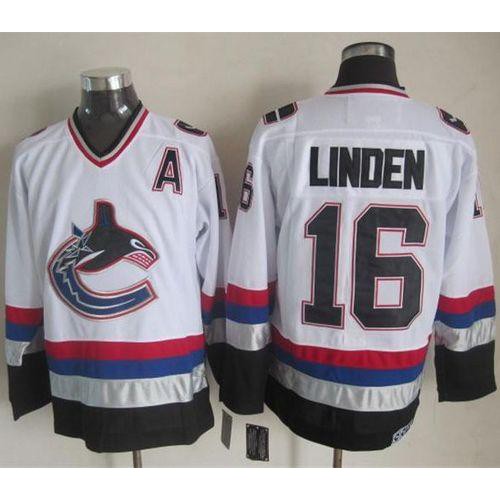 Vancouver Canucks #16 Trevor Linden White/Black CCM Throwback Stitched Jersey Men's