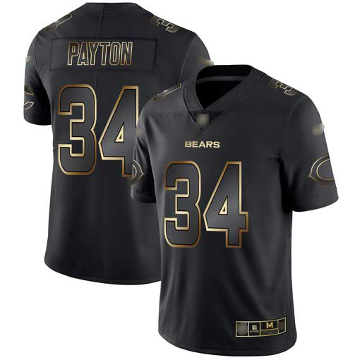 Bears #34 Walter Payton Black/Gold Men's Stitched Vapor Untouchable Limited Jersey