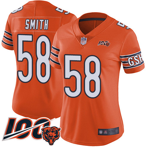 Chicago Bears #58 Roquan Smith Orange Women's Stitched Limited Rush 100th Season Jersey Womens