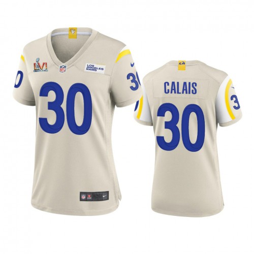 Los Angeles Los Angeles Rams #30 Raymond Calais Women's Super Bowl LVI Patch Game Jersey - Bone Womens