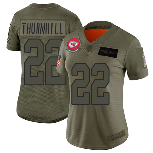 Kansas City Chiefs #22 Juan Thornhill Camo Women's Stitched Limited 2019 Salute to Service Jersey Womens