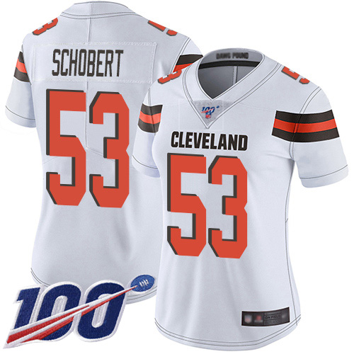 Cleveland Browns #53 Joe Schobert White Women's Stitched 100th Season Vapor Limited Jersey Womens