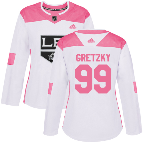 Adidas Los Angeles Kings #99 Wayne Gretzky White/Pink Authentic Fashion Women's Stitched Jersey Womens
