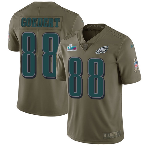 Eagles #88 Dallas Goedert Olive Super Bowl LVII Patch Men's Stitched Limited 2017 Salute To Service Jersey