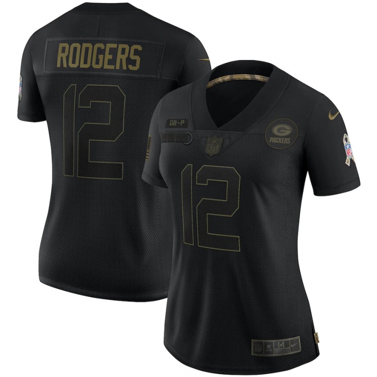 Green Bay Packers #12 Aaron Rodgers Women's 2020 Salute To Service Limited Jersey Black