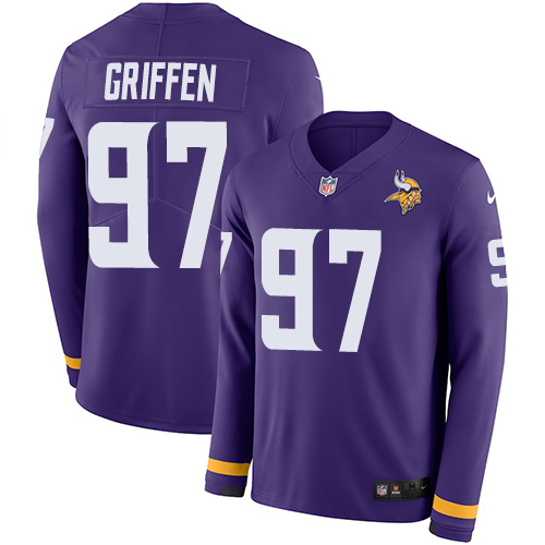 Minnesota Vikings #97 Everson Griffen Purple Team Color Men's Stitched Limited Therma Long Sleeve Jersey Men's