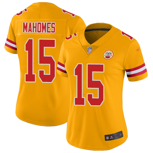 Chiefs #15 Patrick Mahomes Gold Women's Stitched Limited Inverted Legend Jersey