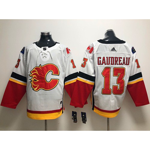 Adidas Calgary Flames #13 Johnny Gaudreau White Road Authentic Stitched Jersey Men's