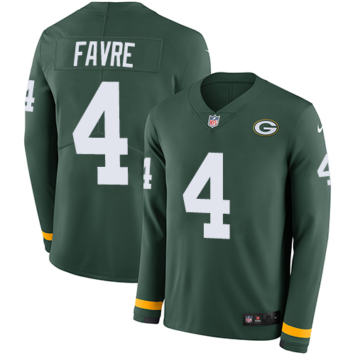 Green Bay Packers #4 Brett Favre Green Team Color Men's Stitched Limited Therma Long Sleeve Jersey Men's