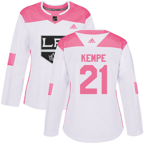 Adidas Los Angeles Kings #21 Mario Kempe White/Pink Authentic Fashion Women's Stitched Jersey Womens