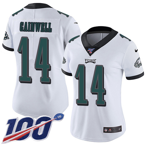 Eagles #14 Kenneth Gainwell White Women's Stitched 100th Season Vapor Untouchable Limited Jersey