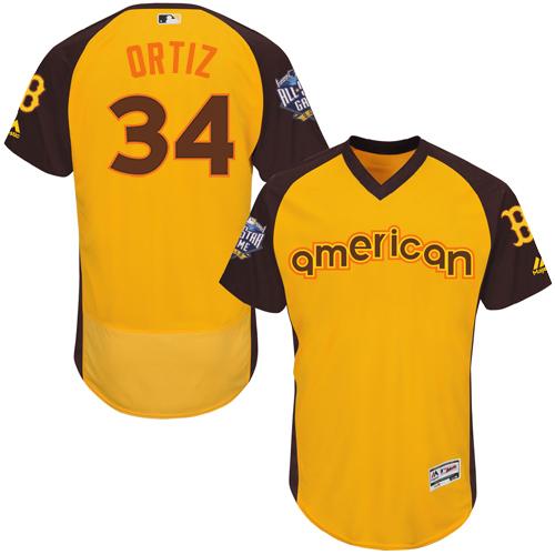 Boston Red Sox #34 David Ortiz Gold Flexbase Authentic Collection 2016 All-Star American League Stitched Jersey Men's