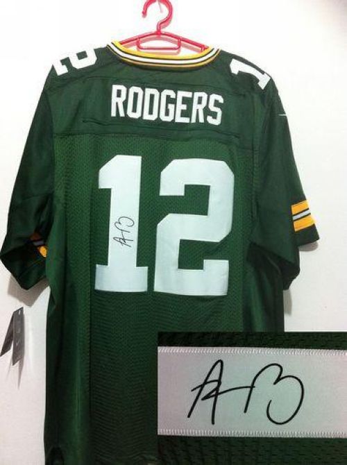 Packers #12 Aaron Rodgers Green Team Color Men's Stitched Elite Autographed Jersey