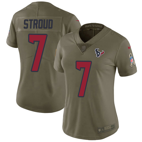 Texans #7 C.J. Stroud Olive Women's Stitched Limited 2017 Salute To Service Jersey