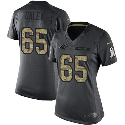 Carolina Panthers #65 Dennis Daley Black Women's Stitched Limited 2016 Salute to Service Jersey Womens