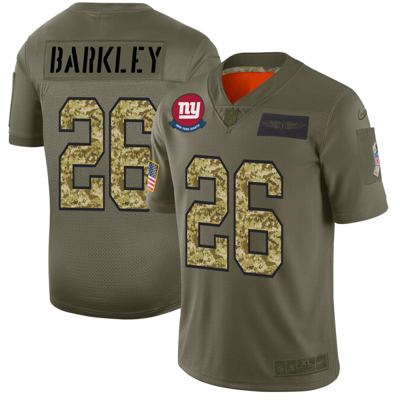 New York Giants #26 Saquon Barkley Men's 2019 Olive Camo Salute To Service Limited Jersey